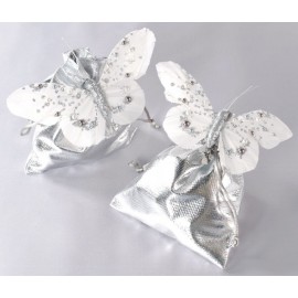 Papillons Perles Blanc Argent sur Pince Les 2