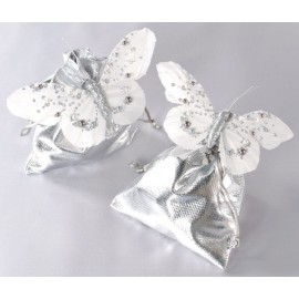 Papillons Perles Blanc Argent