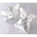 Papillons Perles Blanc Argent sur Pince Les 2