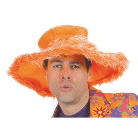 Chapeau Hippie Orange Bord boa - Accessoire Deguisement Hippie