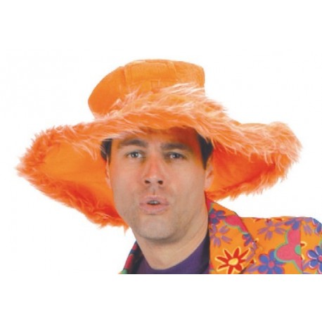 Chapeau Hippie Orange Bord boa - Accessoire Deguisement Hippie