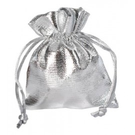 Sachet à dragées argent brillant en tissu 10 cm les 6