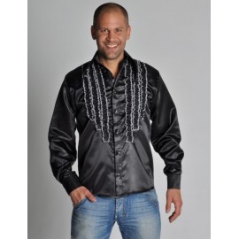 Chemise Disco Noire Satin Deluxe Homme