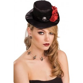Mini Chapeau Haut de Forme Gothique Noir Avec Roses
