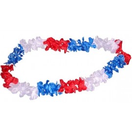 Collier Hawaii Fleurs Hawaiennes Bleu-Blanc-Rouge en Tissu