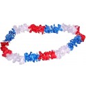 Collier Hawaii Fleurs Hawaiennes Bleu-Blanc-Rouge en Tissu