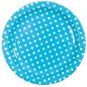 Assiettes Turquoise Rondes A Pois en Carton 23 cm les 10