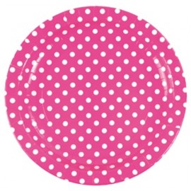 Assiette carton fuschia a pois assiette ronde jetable