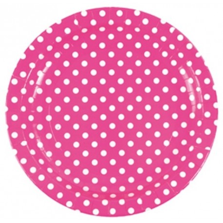 Assiette carton fuschia a pois assiette ronde jetable