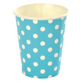 Gobelet en carton turquoise motif pois blanc x10