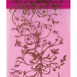 Chemin de table Orient Fuchsia chocolat organdi 5 M