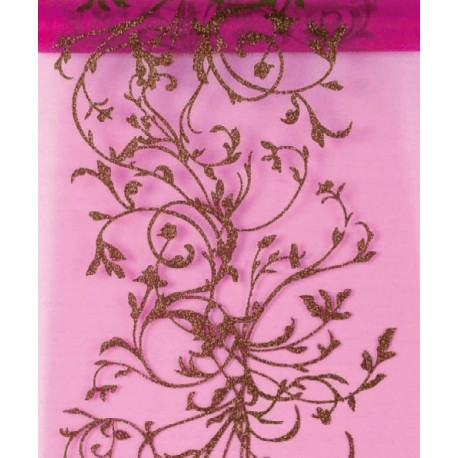 Chemin de table Orient Fuchsia chocolat organdi 5 M