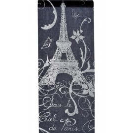 Chemin de table Paris noir en tissu organdi