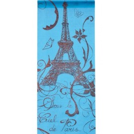 Chemin de table Paris turquoise en tissu organdi