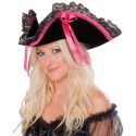 Chapeau pirate baroque noir et ruban fuchsia femme