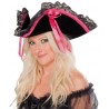 Chapeau pirate baroque noir ruban fuchsia femme