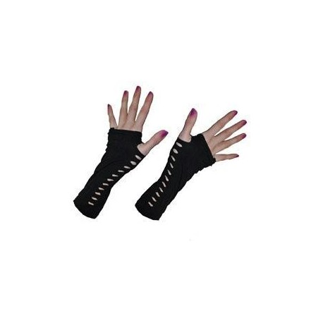 Gants Mitaines Mi-Longs Noirs Troués Adulte Femme