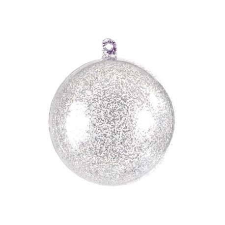 Boule transparente pailletee argent 5 cm