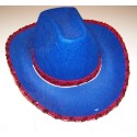 Chapeau Cow Boy Bleu A Sequin Rouge Adulte et Enfant