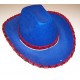 Chapeau cowboy bleu A sequin rouge adulte et enfant western