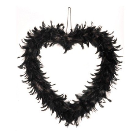 Coeur Noir en Plumes 38 cm de Décoration