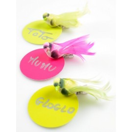 Oiseau Vert Anis en Plumes sur Pince 6.5 cm les 4 