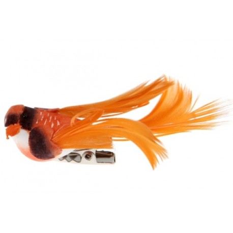 Oiseau Orange en Plumes sur Pince 6.5 cm les 4