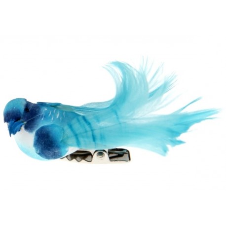 Oiseau Bleu Turquoise en Plumes sur Pince 6.5 cm les 4