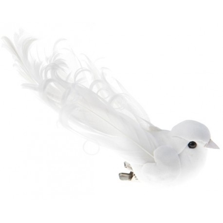 Oiseau Blanc en Plumes sur Pince 12 cm les 2