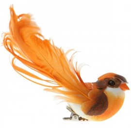 Oiseau Orange en Plumes sur Pince 12 cm les 2