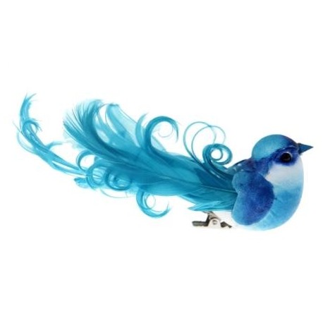 Oiseau Bleu Turquoise en Plumes sur Pince 12 cm les 2