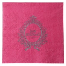 Serviettes de Table Just Married Fuschia en Papier les 20