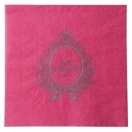 Serviette de table just married fuschia en papier les 20