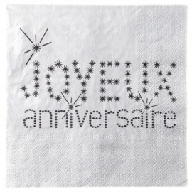 Serviettes de table Joyeux Anniversaire Argent les 20