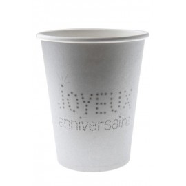 Gobelets Joyeux Anniversaire Carton Argent Etoiles Noires les 10