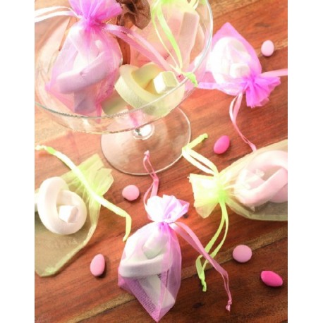 10 Contenant Sachets à Dragées Bleu Marine Organdi Pas Chers Mariage