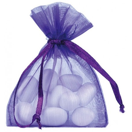 Sachet à dragées organdi violet les 10