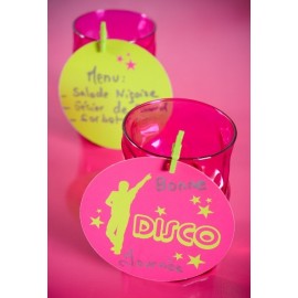 Marque-Place Disco Rond Fuschia Vert Anis 9.7cm les 10