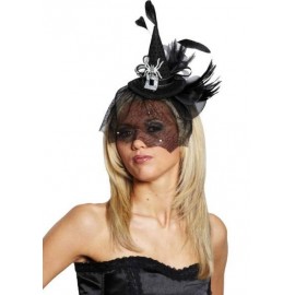 Mini chapeau sorciere gothique noir chic a voilette avec araigne