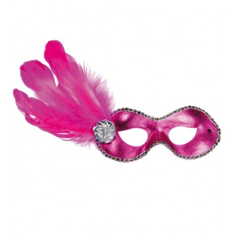 Masque Venitien Loup Domino Pink Avec Plumes Adulte