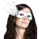 Masque Venitien Loup Domino Blanc Avec Plumes Femme