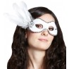 Masque Venitien Loup Domino Blanc Avec Plumes Femme