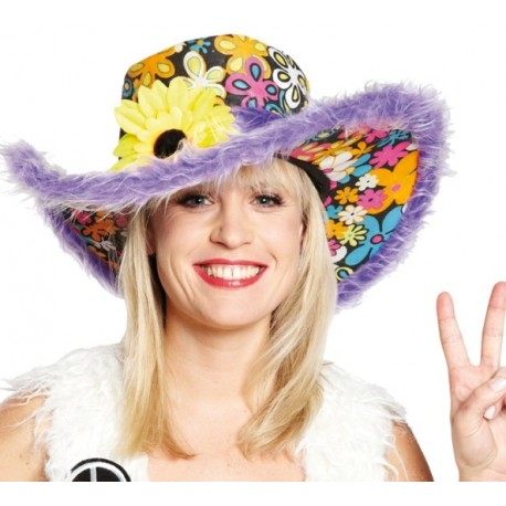 Chapeau Flower Power Hippie Lilas Adulte